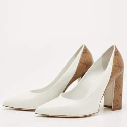 Louis Vuitton White/Brown Monogram Canvas and Leather Rodeo QueenP Pumps Size 37.5