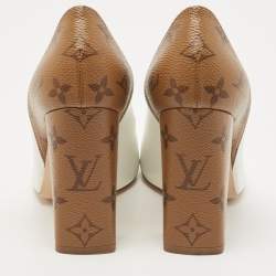 Louis Vuitton White/Brown Monogram Canvas and Leather Rodeo QueenP Pumps Size 37.5