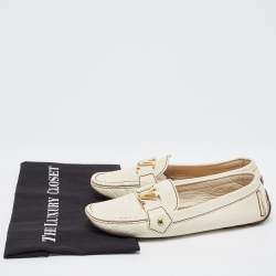 Pre Owned Louis Vuitton Cream Leather Oxford Loafers Size 37.5