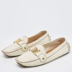 Pre Owned Louis Vuitton Cream Leather Oxford Loafers Size 37.5