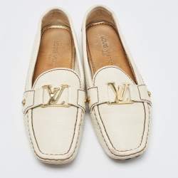 Pre Owned Louis Vuitton Cream Leather Oxford Loafers Size 37.5