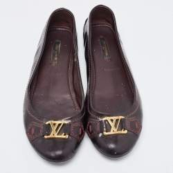 Pre Owned Louis Vuitton Burgundy Patent Oxford Loafers Size 37