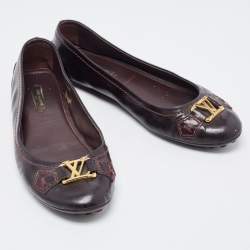 Pre Owned Louis Vuitton Burgundy Patent Oxford Loafers Size 37
