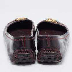 Pre Owned Louis Vuitton Burgundy Patent Oxford Loafers Size 37