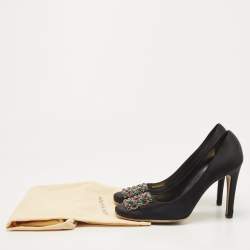 Louis Vuitton Black Satin Crystal Embellished Square Toe Pumps Size 40
