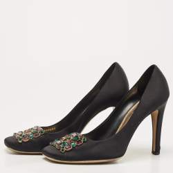 Louis Vuitton Black Satin Crystal Embellished Square Toe Pumps Size 40