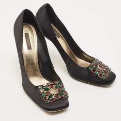 Louis Vuitton Black Satin Crystal Embellished Square Toe Pumps Size 40