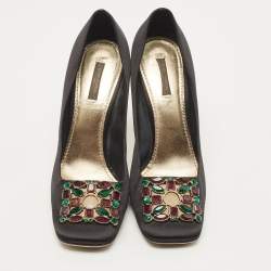 Louis Vuitton Black Satin Crystal Embellished Square Toe Pumps Size 40