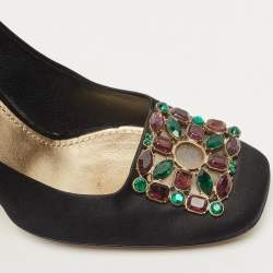 Louis Vuitton Black Satin Crystal Embellished Square Toe Pumps Size 40