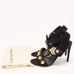 Louis Vuitton Black Suede Embellished Slingback Sandals Size 38.5