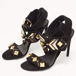Louis Vuitton Black Suede Embellished Slingback Sandals Size 38.5