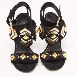 Louis Vuitton Black Suede Embellished Slingback Sandals Size 38.5