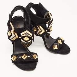Louis Vuitton Black Suede Embellished Slingback Sandals Size 38.5