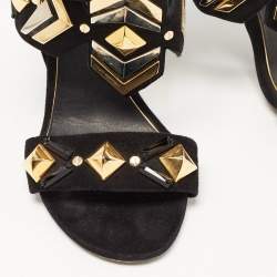 Louis Vuitton Black Suede Embellished Slingback Sandals Size 38.5