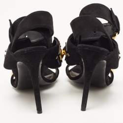 Louis Vuitton Black Suede Embellished Slingback Sandals Size 38.5
