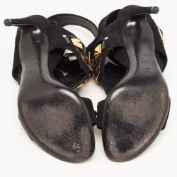Louis Vuitton Black Suede Embellished Slingback Sandals Size 38.5