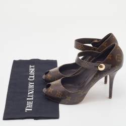 Pre Owned Louis Vuitton Brown Monogram Canvas Ritual Mary Jane Peep Toe Pumps Size 40