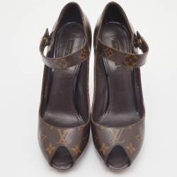 Pre Owned Louis Vuitton Brown Monogram Canvas Ritual Mary Jane Peep Toe Pumps Size 40