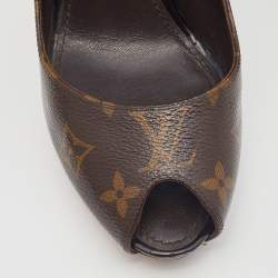 Pre Owned Louis Vuitton Brown Monogram Canvas Ritual Mary Jane Peep Toe Pumps Size 40