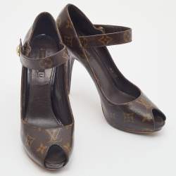 Pre Owned Louis Vuitton Brown Monogram Canvas Ritual Mary Jane Peep Toe Pumps Size 40