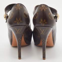 Pre Owned Louis Vuitton Brown Monogram Canvas Ritual Mary Jane Peep Toe Pumps Size 40