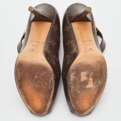 Pre Owned Louis Vuitton Brown Monogram Canvas Ritual Mary Jane Peep Toe Pumps Size 40