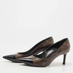 Pre Owned Louis Vuitton Brown Monogram Canvas and Patent Fetish Pumps Size 36