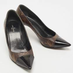 Pre Owned Louis Vuitton Brown Monogram Canvas and Patent Fetish Pumps Size 36
