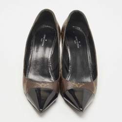 Pre Owned Louis Vuitton Brown Monogram Canvas and Patent Fetish Pumps Size 36