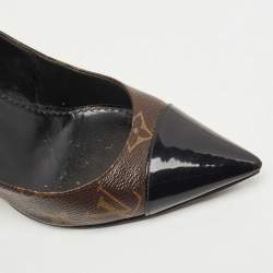 Pre Owned Louis Vuitton Brown Monogram Canvas and Patent Fetish Pumps Size 36