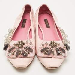 Louis Vuitton Pink Leather Embellished Ballet Flats Size 39.5