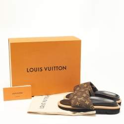 Louis Vuitton Brown Monogram Nylon Pool Pillow Comfort Flat Slides Size 39