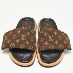 Louis Vuitton Brown Monogram Nylon Pool Pillow Comfort Flat Slides Size 39