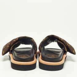 Louis Vuitton Brown Monogram Nylon Pool Pillow Comfort Flat Slides Size 39