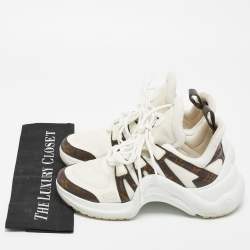Louis Vuitton Off-White/Brown Mesh and Monogram Coated Canvas Archlight Low-Top Sneakers Size 37.5