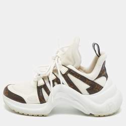 Louis Vuitton Off-White/Brown Mesh and Monogram Coated Canvas Archlight Low-Top Sneakers Size 37.5
