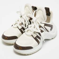 Louis Vuitton Off-White/Brown Mesh and Monogram Coated Canvas Archlight Low-Top Sneakers Size 37.5