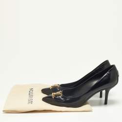 Pre Owned Louis Vuitton Black Leather Logo Pointed Toe Pumps Size 37