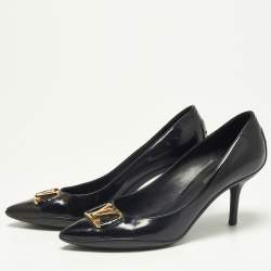 Pre Owned Louis Vuitton Black Leather Logo Pointed Toe Pumps Size 37