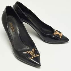 Pre Owned Louis Vuitton Black Leather Logo Pointed Toe Pumps Size 37