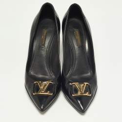 Pre Owned Louis Vuitton Black Leather Logo Pointed Toe Pumps Size 37