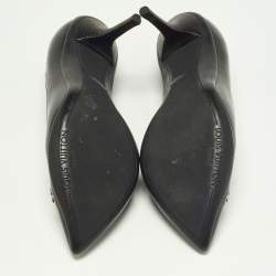 Pre Owned Louis Vuitton Black Leather Logo Pointed Toe Pumps Size 37