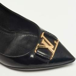 Pre Owned Louis Vuitton Black Leather Logo Pointed Toe Pumps Size 37