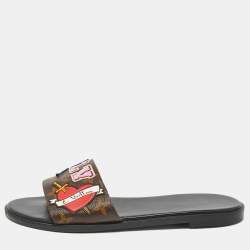Louis Vuitton Brown Canvas Love Logo Slide Flats Size 38