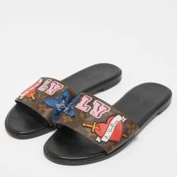 Louis Vuitton Brown Canvas Love Logo Slide Flats Size 38