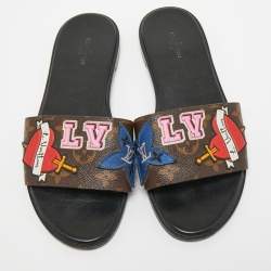 Louis Vuitton Brown Canvas Love Logo Slide Flats Size 38