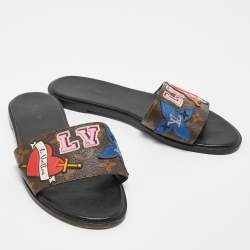Louis Vuitton Brown Canvas Love Logo Slide Flats Size 38