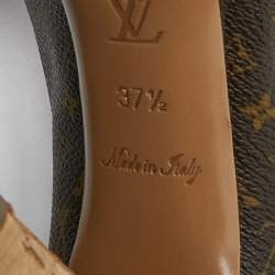 Pre Owned Louis Vuitton Brown Monogram Canvas and Patent Leather Cork Platform Pumps Size 37.5