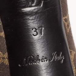 Pre Owned Louis Vuitton Brown Monogram Canvas and Patent Leather Peep Toe Pumps Size 37