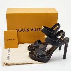 Louis Vuitton Black Leather Ankle Strap Sandals Size 38